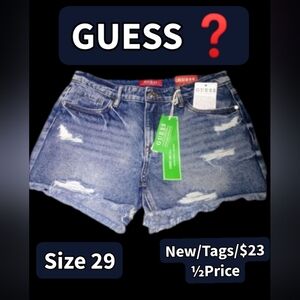 GUESS Blue Distressed High-Rise Denim Shorts